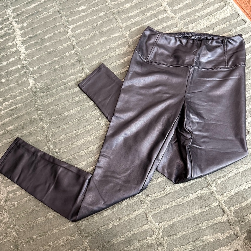 7 for all Mankind Black Faux Leather Fleece Lined Skinny Leggings